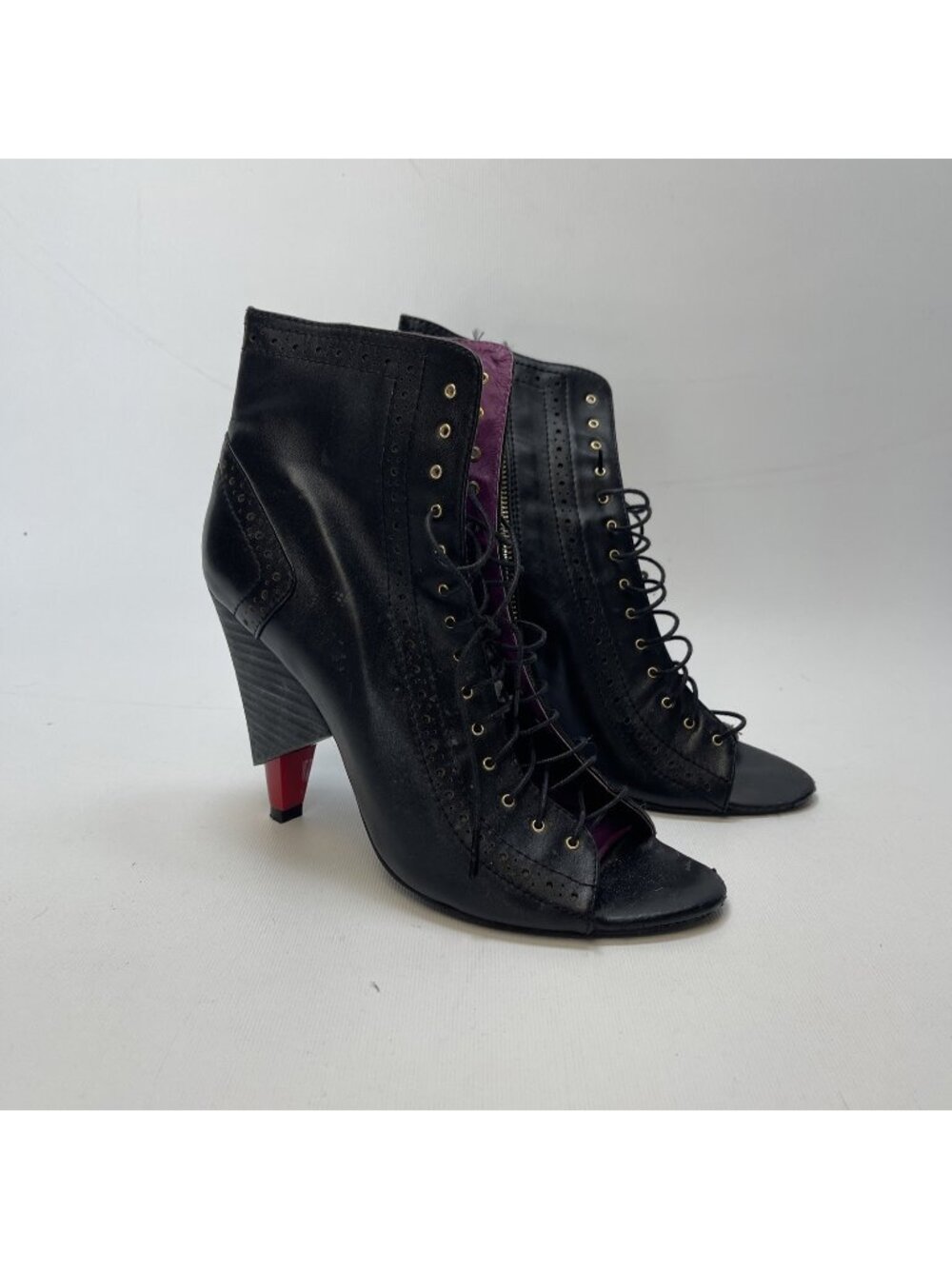 Y2K Dump Lace Up Peep Toe Booties Heels Sz 41 Victorian SteamPunk Gothic Alt